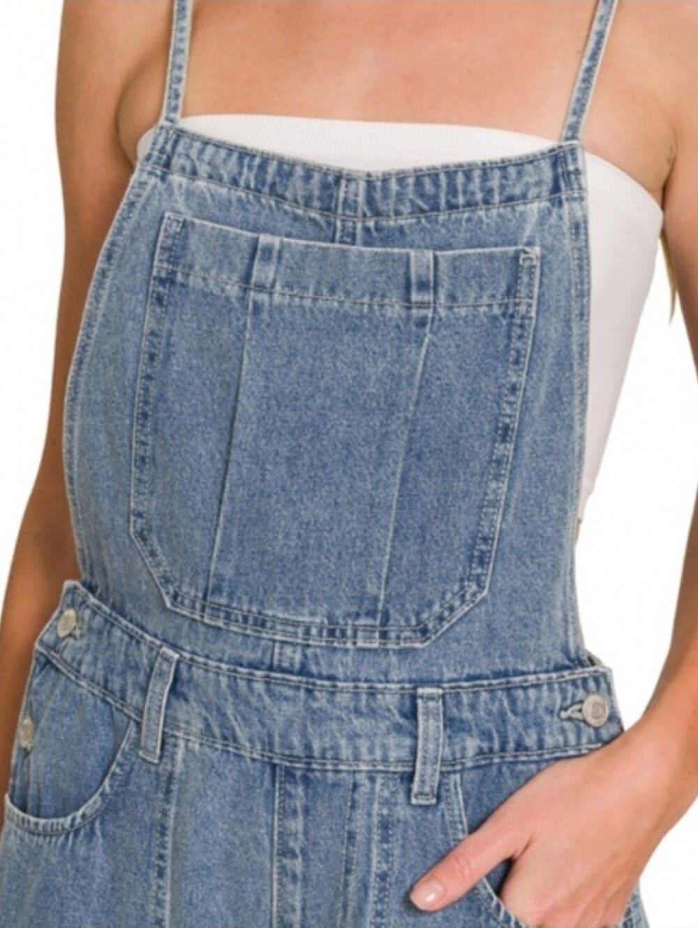 Zenana Wide Leg Denim Overalls - Blue - Picture 8 of 9